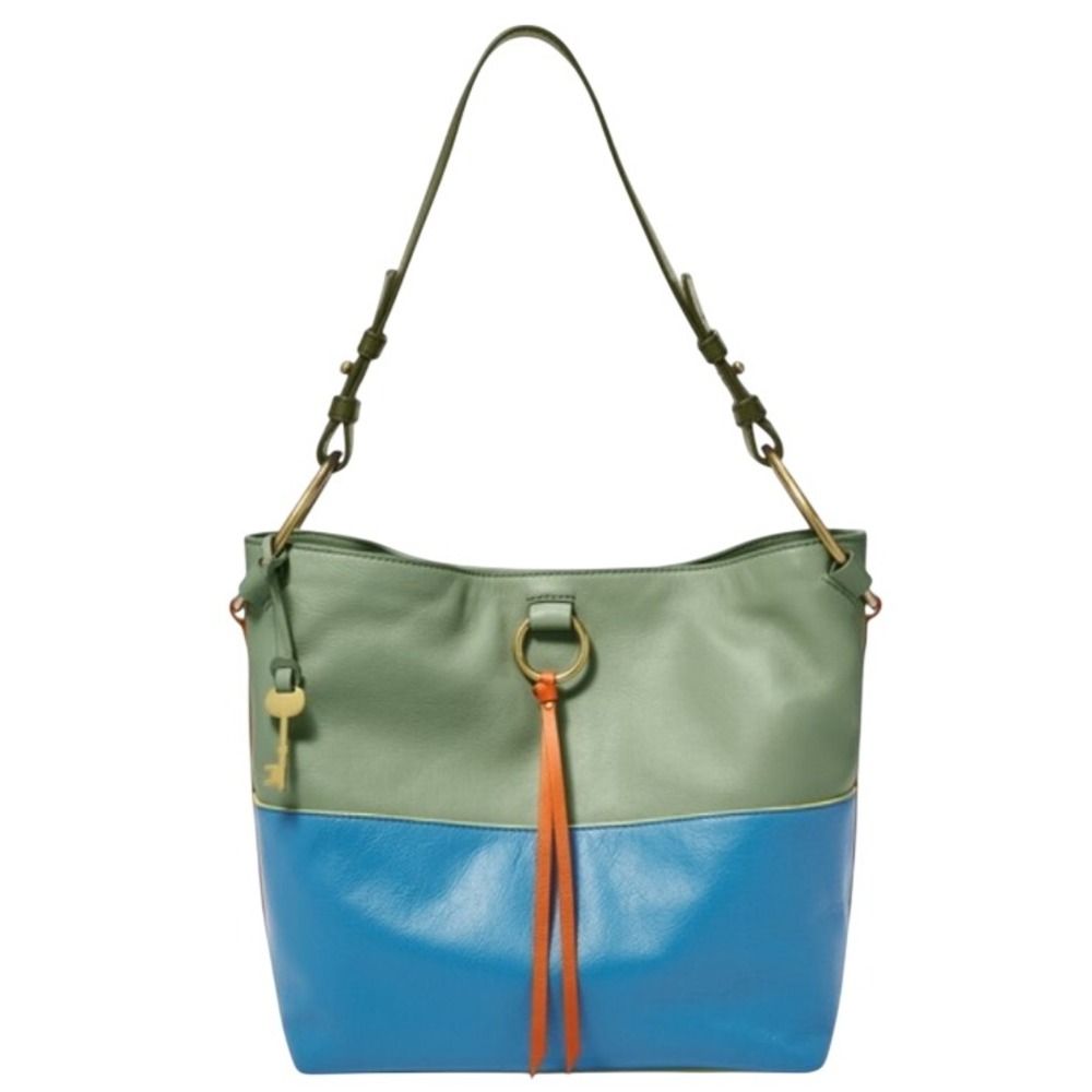 Fossil Ada Bucket Bag Leather Colorblock Green Blue Orange ZB7906
